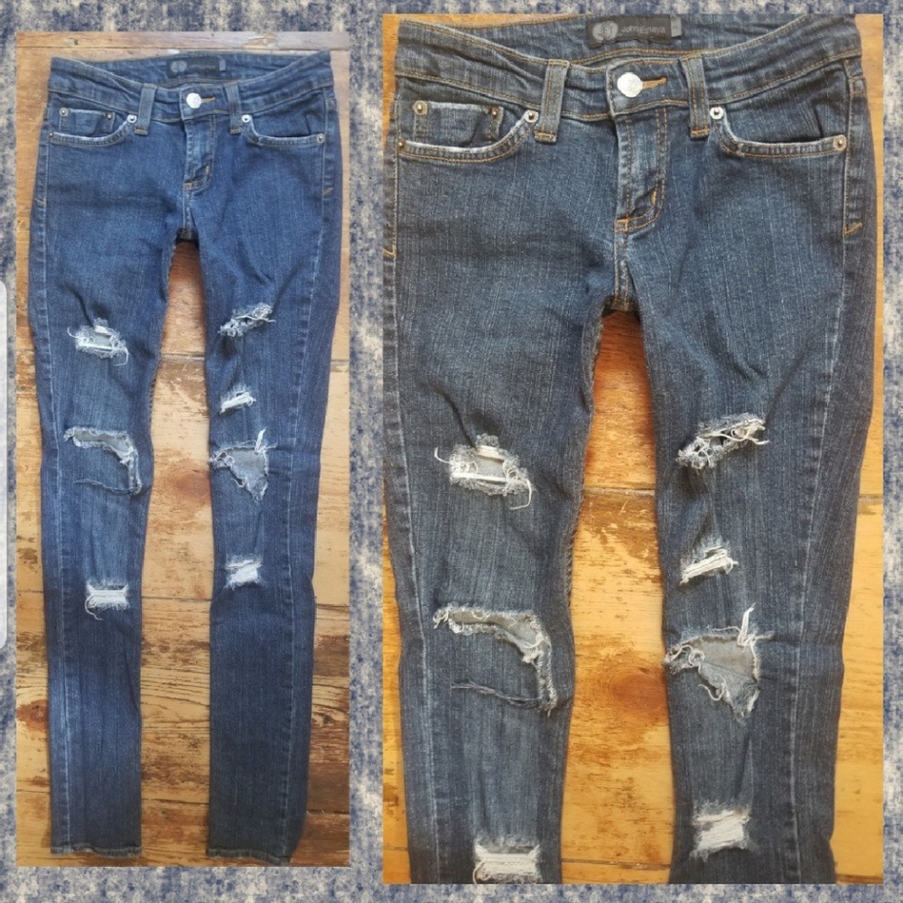 Y2k Vintage Jet John Eshaya DESTRUCTED TORN Skinny Bohobocentric Jeans